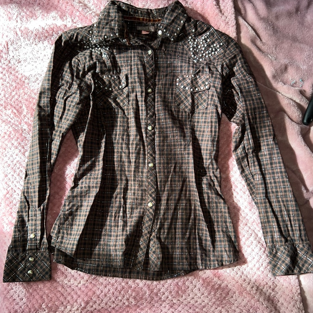 Cowgirl Up Long sleeve button up Rhinestone Western y2k vintage early 2000s top